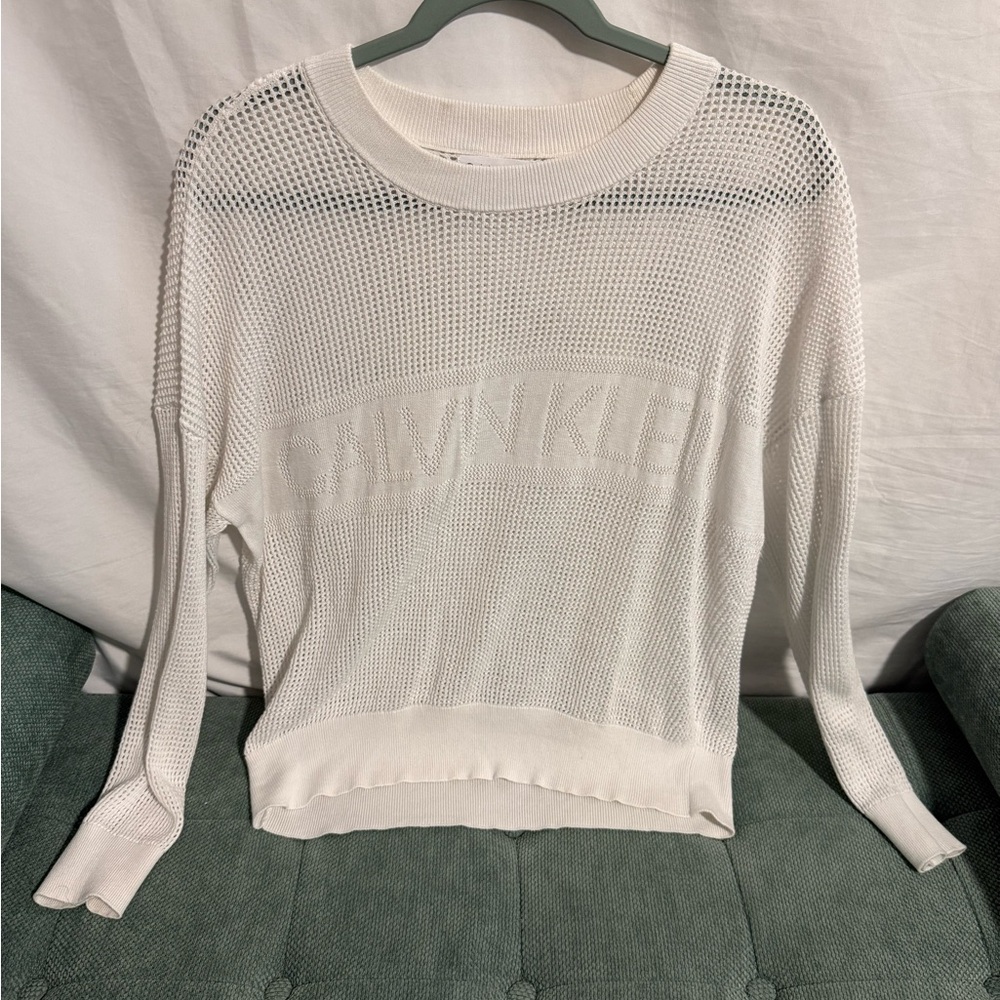 White Mesh Knit Sweater